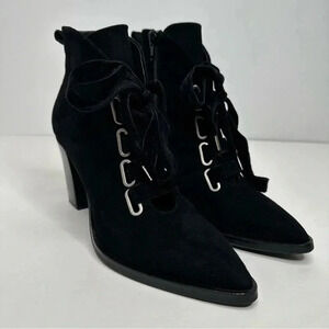 ZINDA Spain Black Suede Wide Ribbon Lace-Up Heeled Booties Side 37